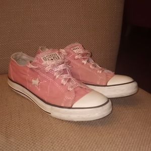 Converse One Star Pink and White Sneakers w/Breast Cancer Shoe Strings S…